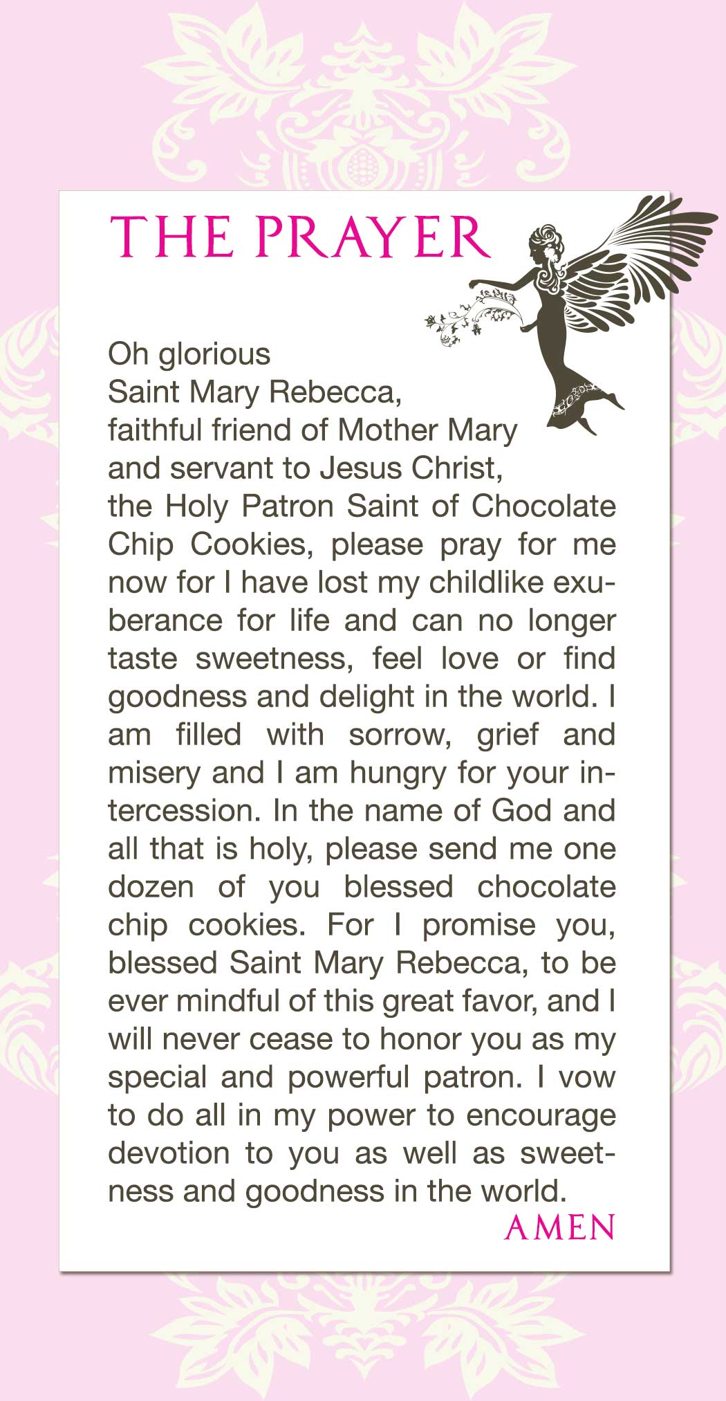 Saint Mary Rebecca, Patron Saint of Chocolate Chip Cookies prayer